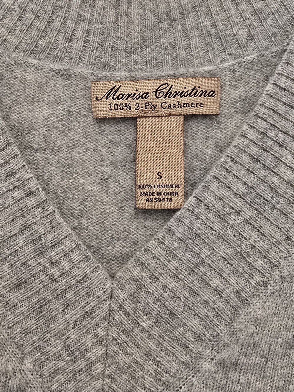 100% Cashmere MARISA CHRISTINA  V-Neck Short Sleeve Sweater - Gray - Picture 2 of 5